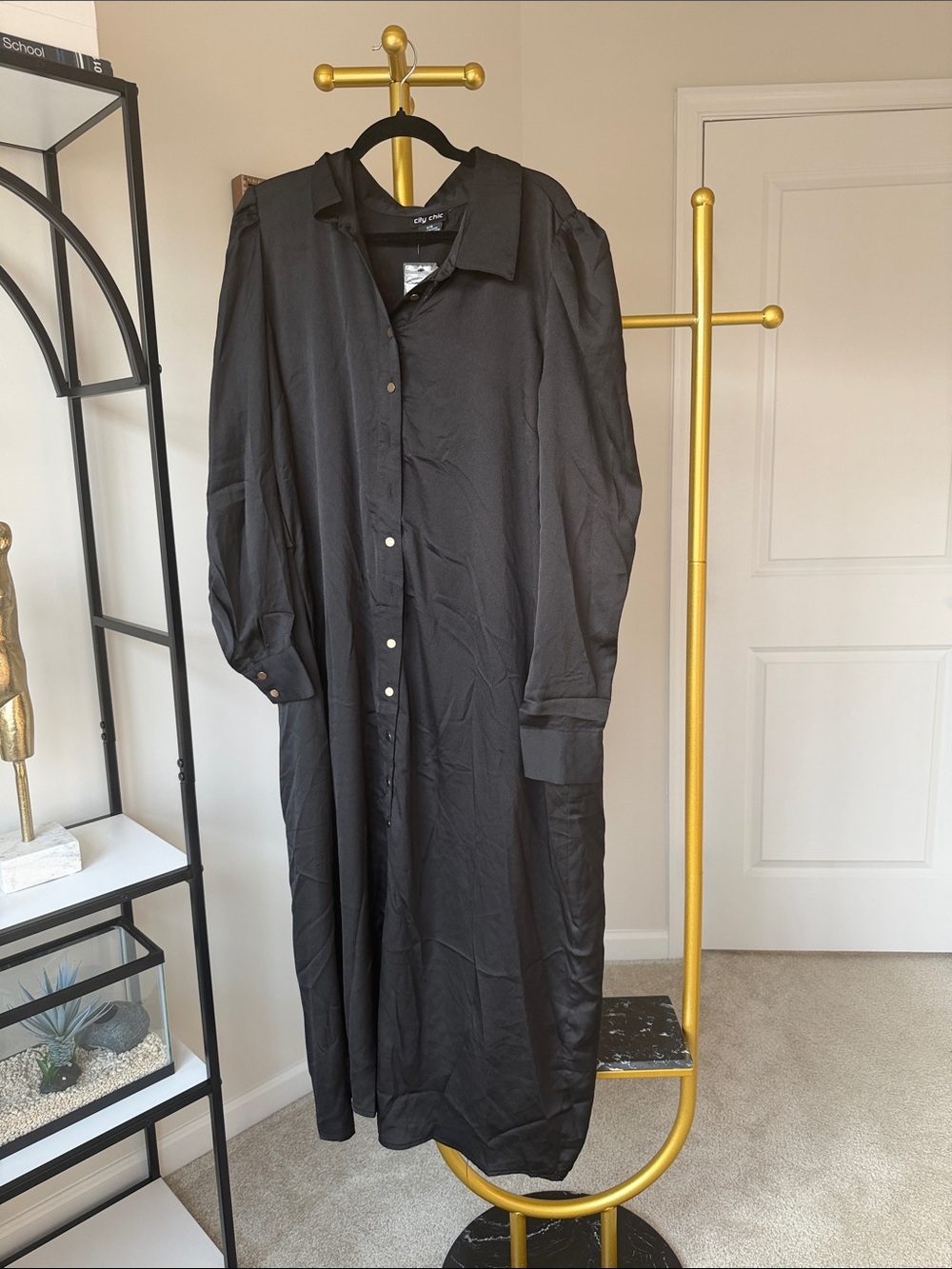 Club Monaco Black Long Trench Shirt Dress Coat